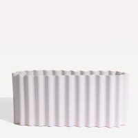 6" Oval White Ribbed Ceramic Vase