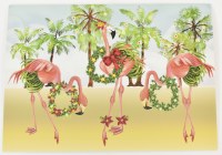 Box of 16 6" x 8" Three Flamingos Wearing Wreaths Coastal Christmas Cards