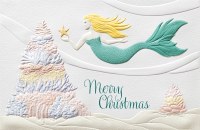 Box of 16 Mermaid Decorating a Christmas Tree Coastal Christmas Greeting Cards Size 5" x 8"