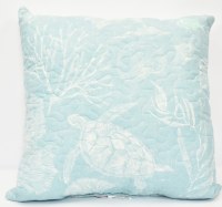 19" Sq Blue and White Sea Turtle Scene Coastal Decorative Pillow