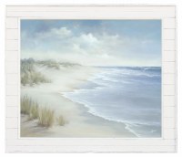 48" x 56" Sand & Sea Coastal Canvas in a White Shiplap Frame