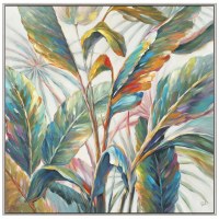 47" Sq Tropical Leaves Framed Canvas