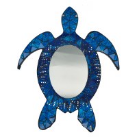 15" Dark Blue Mosaic Sea Turtle Coastal Mirror