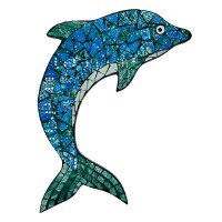 14" Blue and Green Mosaic Dolphin Coastal Wall Art Plaque