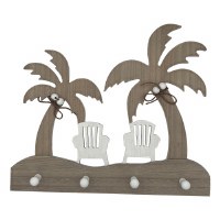 Driftwood and White Palm Tree and Chairs Four Hook Coastal Plaque