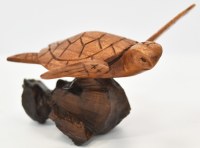 5" Carved Wood Sea Turtle on a Dark Wood Base Figurine