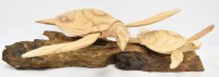 8" and 13" Wood Sea Turtles on a Driftwood Base