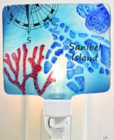 "Sanibel Island" Blue Sea Turtle Glass Night Light