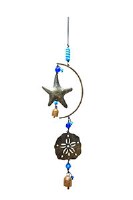 25" Distressed Bronze Metal Starfish and Sand Dollar With Glass Beads and a Bell Coastal Wind Chime
