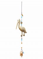 20" Distressed Bronze Metal a Pelicans Wak With Glass Beads and a Bell Coastal Wind Chime