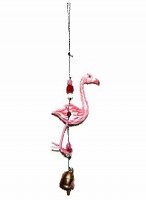 15" Pink Wood Flamingo With Beads and a Bell Coastal Wind Chime