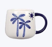25 Oz Two Blue Palm Trees Coastal Ceramic Mug