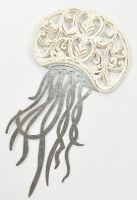 25" Distressed White Wood and Gray Metal Coastal Jellyfish Wall Art Plaque