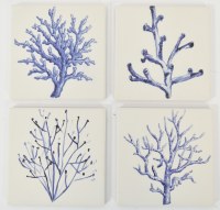 Set of Four Dark Blue Coral Ceramic Coasters