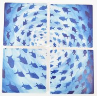 Set of Four Blue Fish Swirl Ceramic Coasters