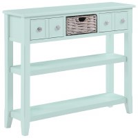 44" Seaglass Two Drawer, One Basket, and Two Shelves Console Table