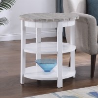 24" Round Boardwalk Top and White Two Shelf End Table