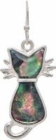 Silver Toned Abalone Sitting Cat Earrings