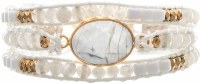Gold Toned and White Beads Gray Stone Magnetic Bracelet