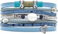 Silver Toned and Blue Polystone Pearl Magnetic Bracelet