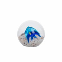 3" Blue Fish Glass Orb Filled With Shells