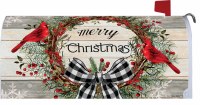 "Merry Christmas" Cardinals on a Berry Wreath Christmas Mailbox Cover