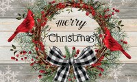 18" x 30" "Merry Christmas" Cardinals on a Berry Wreath Christmas Doormat