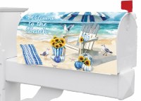"Welcome to the Beach" Sunflowers on the Beach Coastal Fall & Thanksgiving Mailbox Cover
