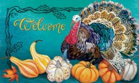 18" x 30" "Welcome" Teal Turkey Fall & Thanksgiving Doormat