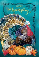 18" x 12" "Happy Thanksgiving" Teal Turkey Mini Fall & Thanksgiving Garden Flag