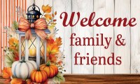 18" x 30" "Welcome Family & Friends" Pumpkin Lantern Fall & Thanksgiving Doormat