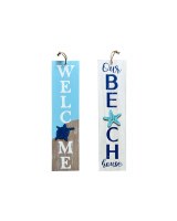 24" x 6" "Welcome" & "Our Beach House" Reversible Coastal Wood Wall Art Plaque