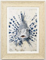 32" x 24" Huff! Lionfish Coastal Gel Textured Print in a Distressed Sand Frame