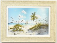 24" x 32" Sunrise Sail Coastal Gel Textured Print in a Distressed Sand Frame