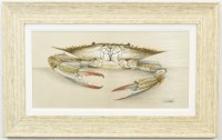 20" x 32" Big Jimmy Crab Coastal Gel Textured Print in a Distressed Sand Frame by Art LaMay