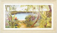 34" x 58" Blue Lagoon Coastal Gel Textured Print in a Distressed Sand Frame