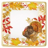 Pack of Eight 7" Sq Woodland Turkey Fall & Thanksgiving Paper Plates