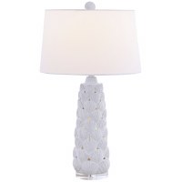 30" Distressed White Scallop Shell Night Light Table Lamp