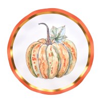 Pack of Eight 8" Round Green and Orange Pumpkin Bright & Thankful Fall & Thanksgiving Paper Plates