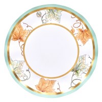 Pack of Eight 11" Round Green and Orange Leaves Bright & Thankful Fall & Thanksgiving Paper Plates