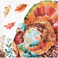 5" Square Teal Turkey Fall & Thanksgiving Beverage Napkins
