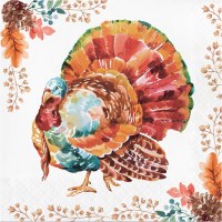6.5" Square Teal Turkey Fall & Thanksgiving Lunch Napkins