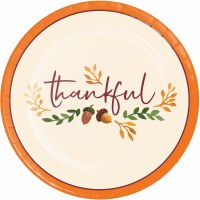 Pack of Eight 7" Round "Thankful" Fall & Thanksgiving Paper Plates