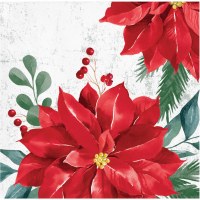 5" Square Poinsettia Christmas Beverage Napkins