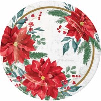 Pack of Eight 9" Round Poinsettia Christmas Paper Plates
