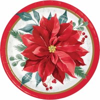Pack of Eight 7" Round Poinsettia Christmas Paper Plates