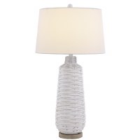 32" Distressed White Faux Wicker Table Lamp