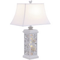 30" Distressed White Scallop Shell Night Light Table Lamp