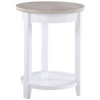18" Round White and Seabiscuit Top One Shelf End Table