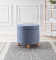19" Round Blue Storage Ottoman
